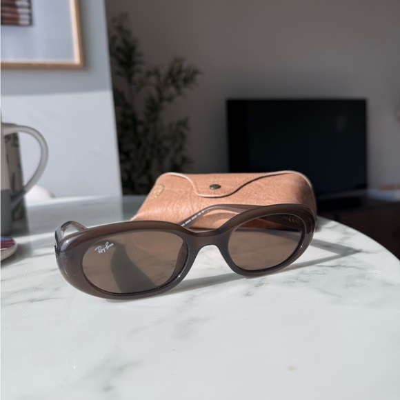 Ray-Ban Accessories - Ray-Ban Brown Oval Frame Sunglasses with Brown Lenses